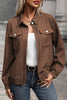 Navy Blue Solid Color Zip Up Button Flap Pocket Shirt Collar Jackets