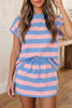 Rose Stripe Dolman Tee Drawstring Skort Athletic 2pcs Set