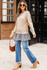 Beige Cable Texture Bohemian Ruffle Hem Patchwork Sweater