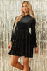 Evergreen Velvet High Neck Tiered Ruffle Mini Dress