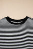 Black Stripe Ribbed Trim Drop Shoulder Long Sleeve Oversize Top