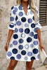 Blue Polka Dot Print Flounced Half Sleeve Casual Vacation Style Mini Dress