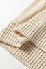 Black Solid V Neck Pointelle Knit Sleeve Patchwork Sweater