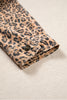 Khaki Leopard Print Collar Long Sleeve Patch Pocket Shift Denim Jacket
