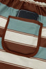 White Stripe Button Polo Collar Tee Drawstring Elastic Waist Patchwork 2pcs Short Set