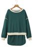 Evergreen Color Contrast Loose Pullover and Lace-up Waist Skirt Set