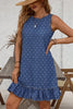 Blue Polka Dot Ruffle Hem Sleeveless Shift Dress Mini Vacation Wholesale