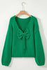 Bright Green Festive Bow Backless Bubble Sleeve Sweater