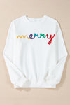 White MERRY Graphic Pullover Sweatshirt