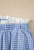 Sky Blue Contrast Trim Plaid Print Plus Size Shorts