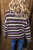 Brown Stripe Embroidered Detail Drop Shoulder Pullover Sweater