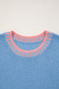 Sky Blue Contrast Trim Round Neck Sleeveless Sweater