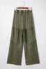 Vineyard Green Mineral Wash Tiered Wide Leg Patchwork Drawstring Pants