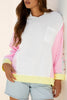 White Floral Colorblock Patchwork Chest Pocket Notched Neck Long Sleeve Top