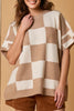 Light French Beige Checkered Pattern Loose Drop Shoulder Half Sleeve Sweater