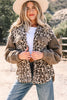 Brown Sherpa Leopard Print Flap Pocket Collared Button Up Jacket