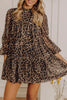 Brown Leopard Print Long Sleeve Short Shift Dress