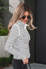 Black Stripe Ribbed Knit Half Button Long Sleeve Slim Top