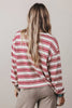 Red Stripe Dropped Shoulder Long Sleeve Casual Pullover Top