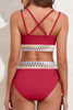 Racing Red Ribbed Knit Tribal Contrast Detail 2pcs High Waist Swimsuit