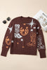 Brown Cowgirl Fashion Print Casual Sweater
