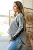 Khaki Stripe Thermal Knit Drop Shoulder Casual Top