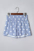 Sky Blue Polka Dot Print Shirred High Waist Casual Shorts