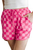 Multicolour Checkered Drawstring Elastic Waist Casual Shorts