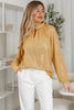 Gold Metallic Balloon Sleeve Buttoned High Neck Loose Blouse