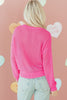 Sachet Pink Sweet Bow Decor Hollow Out Knitted Drop Shoulder Sweater
