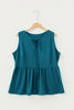 Blue Sapphire Plus Size Solid Color Bow Tie Peplum Tank Top