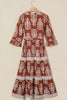 Brown Floral Print Belted Striped Trim Tiered Maxi Dress