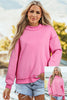 Black Oversize Drop Shoulder Reversible Mock Neck Sweatshirt