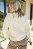 Beige Solid Color Cable Detail Knit Loose Round Neck Sweater