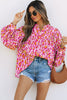 Rose Red Oversized Leopard Print Balloon Sleeve Casual Shirt
