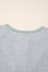 Light Grey Color Contrast Ribbed Loose Fit Long Sleeve Top