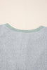 Light Grey Color Contrast Ribbed Loose Fit Long Sleeve Top