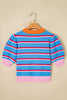 Green Stripe Colorblock Trim Half Sleeve Sweater Top