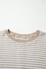 Brown Stripe Ribbed Trim Drop Shoulder Long Sleeve Oversize Top