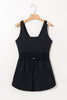 Black Plain Sleeveless Loop Drawstring Cinched Waist Romper