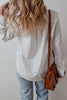 White Lace Crochet Trim Turn Down Collar Buttoned Shirt