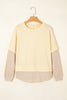 Apricot 2 in 1 Faux Two Piece Patchwork Round Neck Sweatshirt