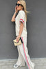 Jet Stream Contrast Striped Trim Crewneck T Shirt Loose Straight Pants Set