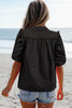 Black Frilly Puff Sleeve Stylish Collared Shirt