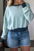 Iceland Blue Contrast Edge Colorblock Patchwork Crop Sweatshirt