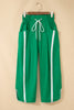 Black Contrast Striped Smocked Waist Drawstring Cropped Casual Pants