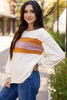 White Corded Exposed Seam Knit Patchwork Drop Sleeve Top