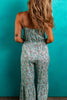 Green Bohemian Floral Ruffle Bottom Spaghetti Strap Jumpsuit