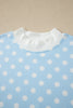 Green Polka Dot Print Color Block Trim Mock Neck Short Set