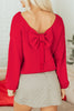 Fiery Red Festive Bow Backless Bubble Sleeve Sweater